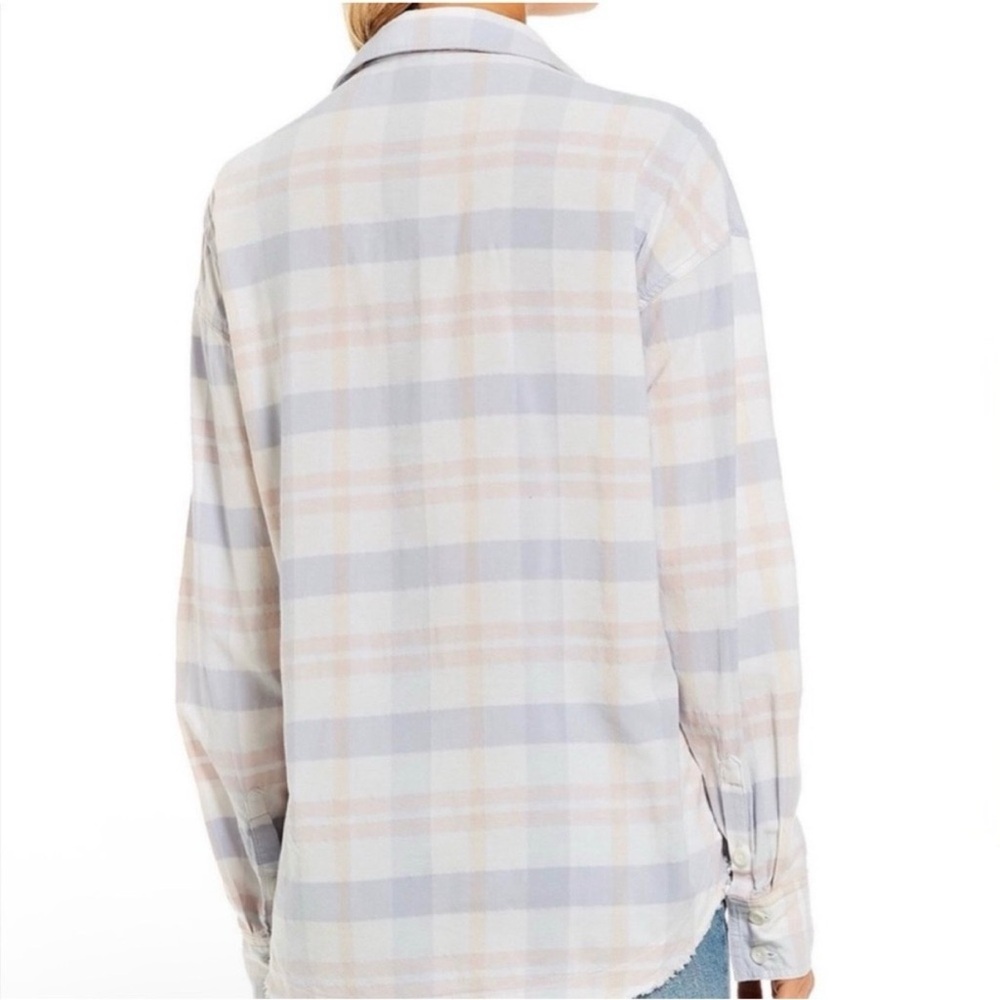 Free People Loveland Pastel Plaid Button Down Shirt Size XS Raw Hem - Picture 3 of 8